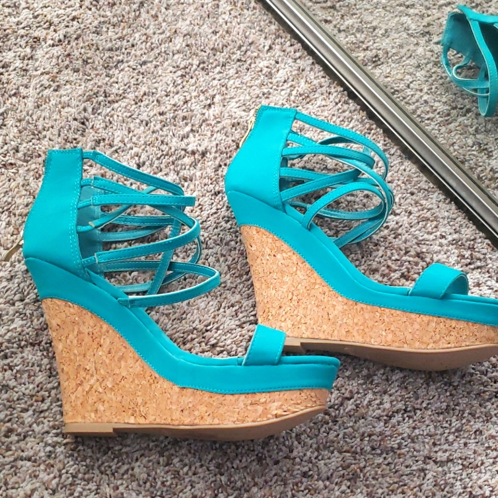 Qupid size 10 Aqua Cork Wedge Heels